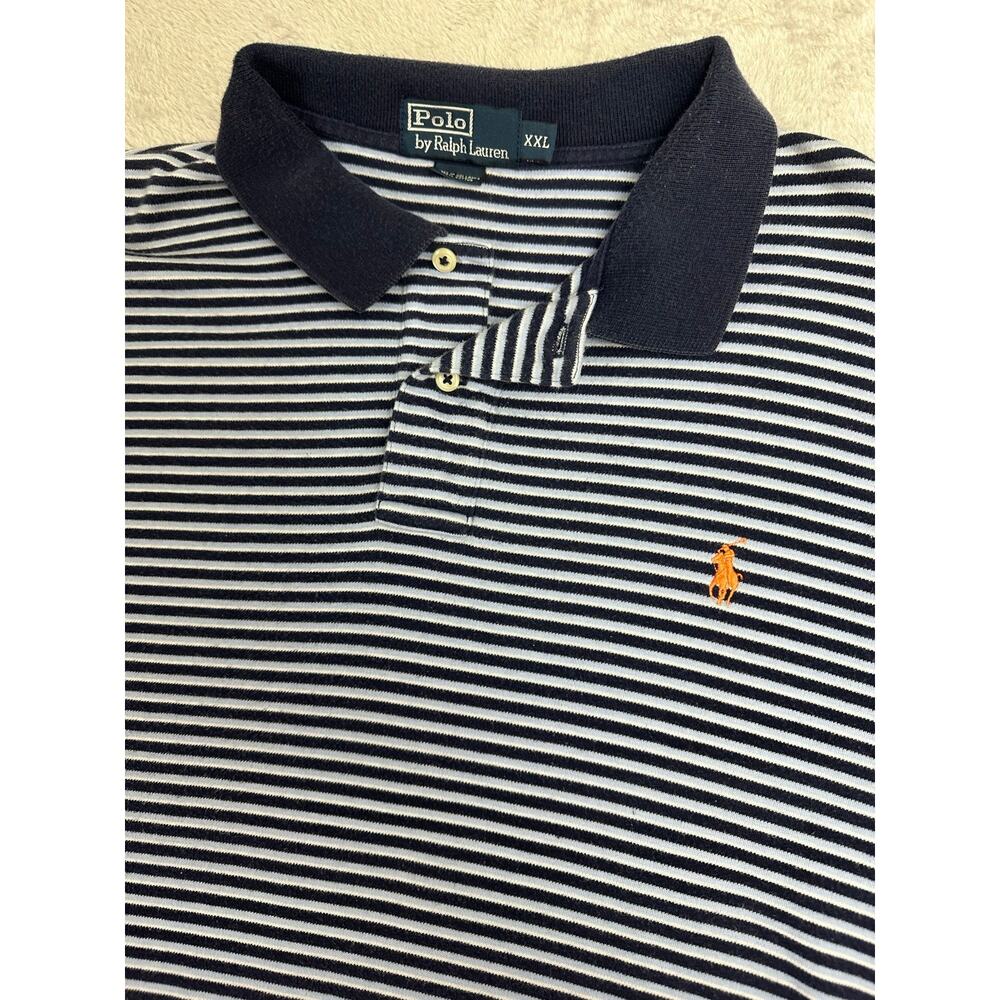 Polo Ralph Lauren VTG Blue Striped Soft Cotton Short Sleeve Polo Orange Pony XXL